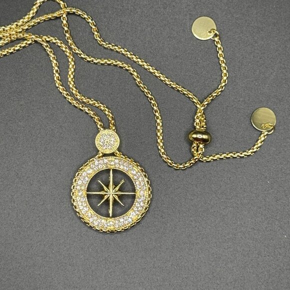 Gold Tone Compass Necklace with Rhinestones #1459 - Picture 12 of 16